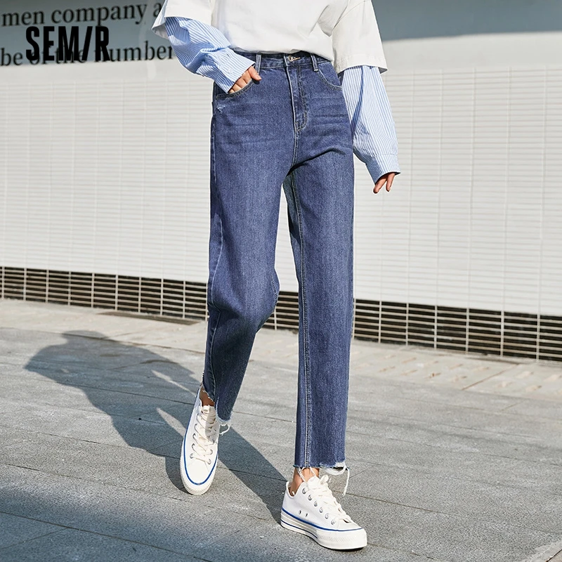 

Semir Jeans Women Frayed Raw Cotton Trousers 2022 Autumn New Cool Tapered Demin Pants Ladies Personality