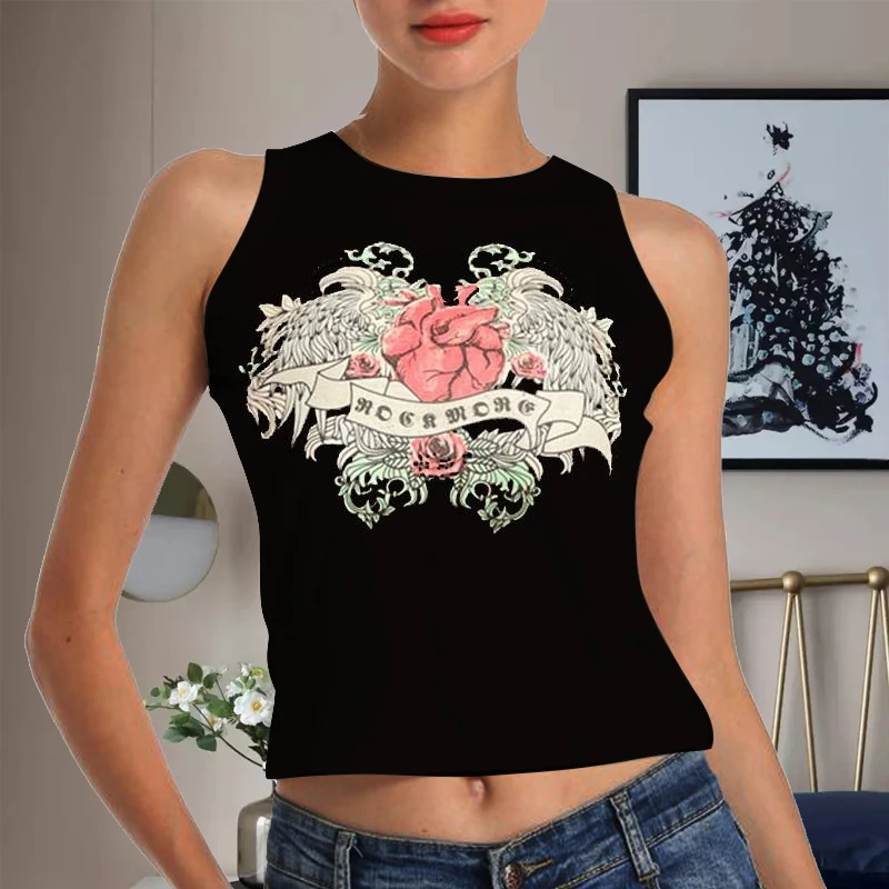 

Vest T-Shirts Women Goth Print Y2K funny black Sleeveless Academia Sweat Casual Vest Tops T-Shirts Tee Basic Shirt