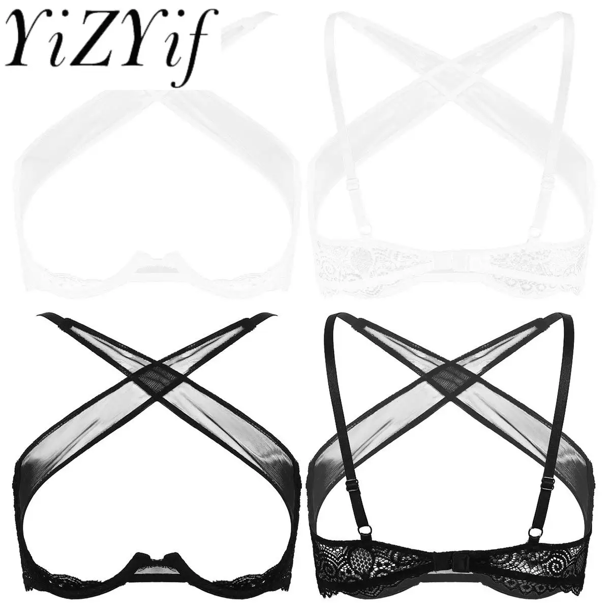 

Женское Эротическое ночное белье, сексуальный прозрачный сетчатый укороченный топ с открытой чашкой, нижнее белье, бюстгальтер на косточках с перекрестными бретелями спереди, одежда для сна