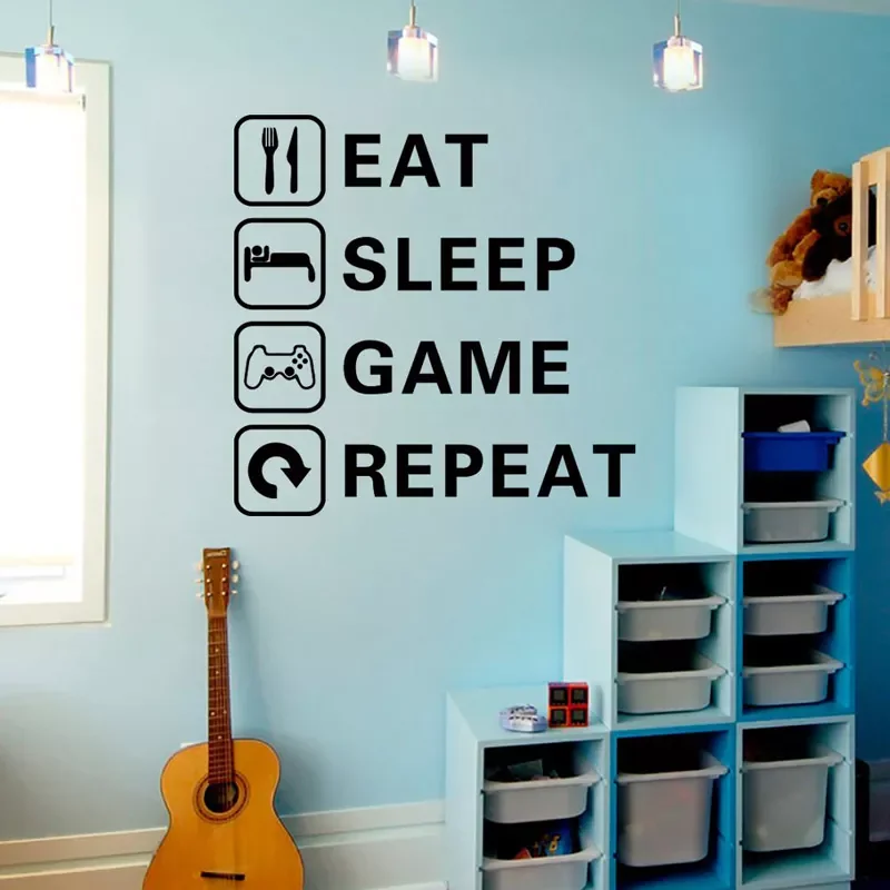 

NEW2022 EAT SLEEP GAME Trilogy Wall Sticker For Boy Kids Room Living Room Decals Wallpaper Home Decoration Gaming Room Creative