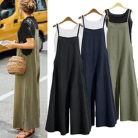 solid color women casual loose breathable sleeveless long jumpsuit overalls