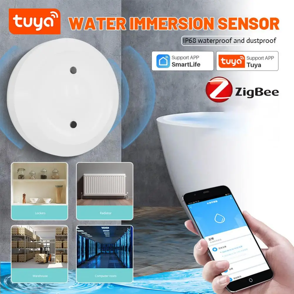 

Tuya ZigBee Linkage Smart Water Leakage Sensor Immersion Home Security Alarm Leak Detector Waterproof Overflow Alert Smart Home