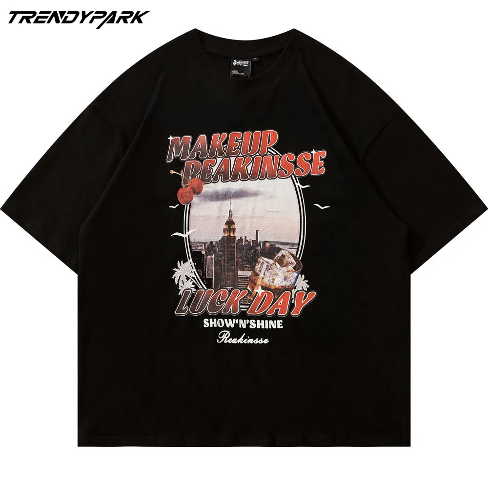 

Футболка мужская оверсайз с принтом здания империи, хлопковая Повседневная рубашка с круглым вырезом, уличная одежда в стиле Харадзюку, с к...