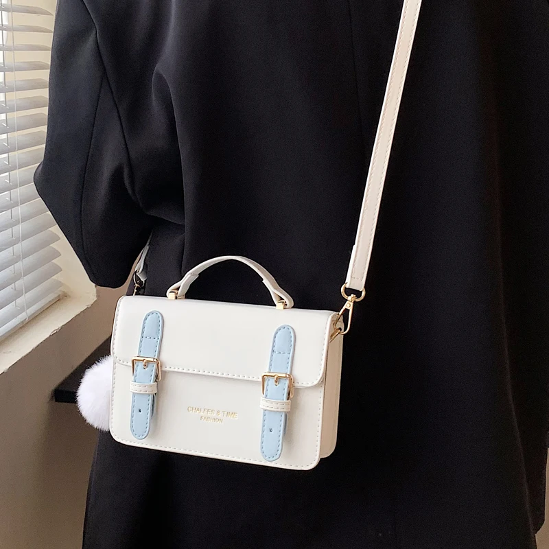 Women Cute Contrast Square Crossbody Bag  2023 New Mini Underarm Bags PU Leather Luxury Brand Fashion Female Handbags