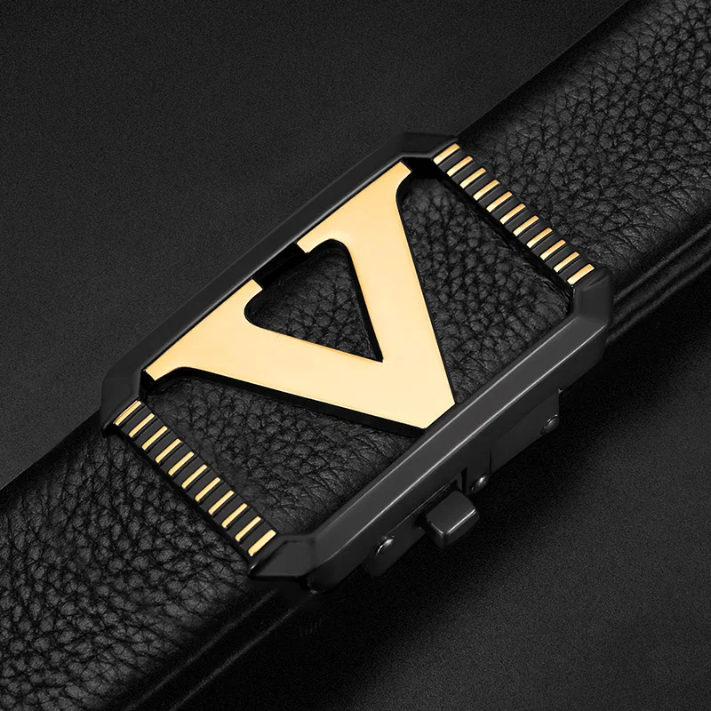V Letter Luxury Famous Brand Genuine Leather Belt  High quality Designer Belts Men Fashion Men Classic Exquisite Waist Strap