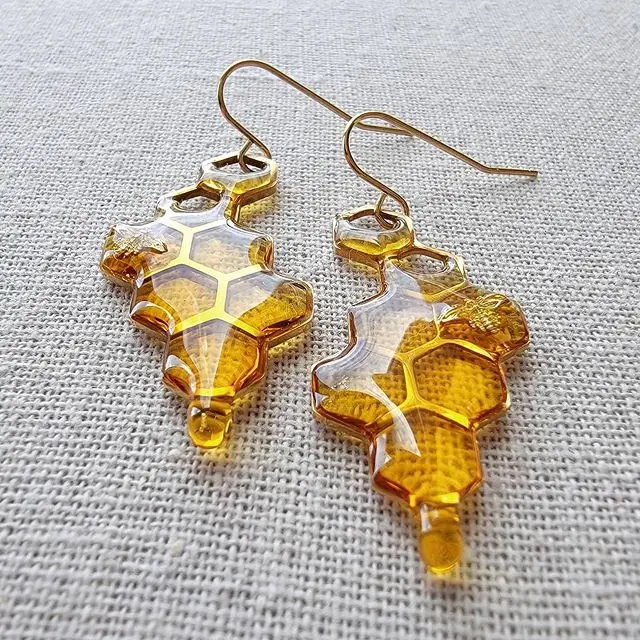 

New Design Dripping Honeycomb Earrings, Bee Honey Stainless Steel Hypoallergenic Earrings