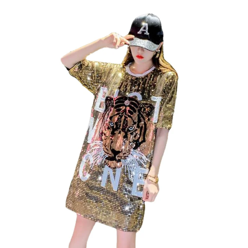 

Fashion High Street Sexy Casual Straight Geometric Elegant Letter Round Neck Black Gold Silver Club Cocktail Party Sequin Dress