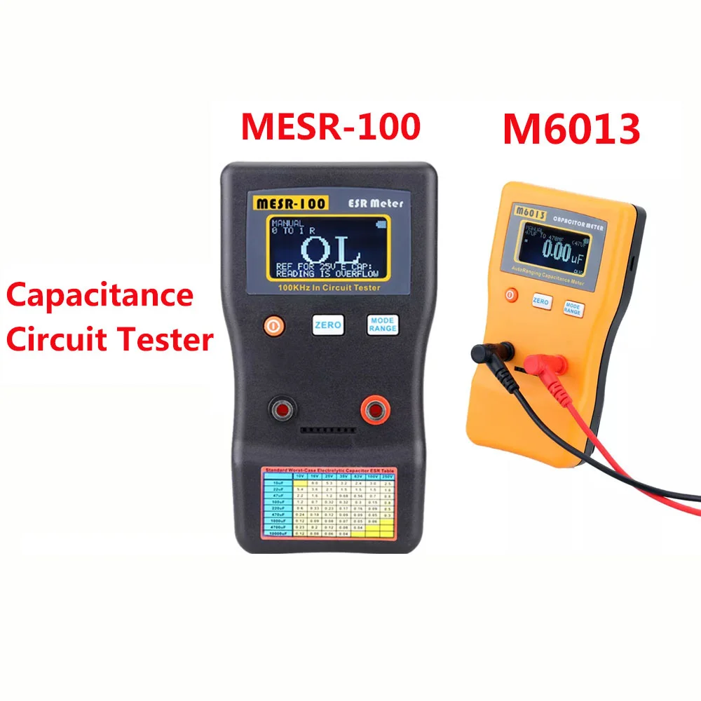 

MESR-100/M6013 ESR Capacitance Ohm Meter Professional Measuring Capacitance Resistance Capacitor Circuit Tester Capacitor Tester