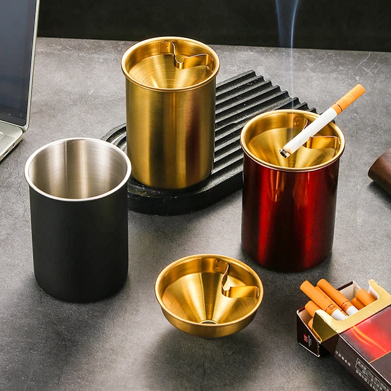 

Ashtray Stainless Steel Ashtray With Lid Round Windproof Stainless Steel Smokeless Cigar Ashtray Patio Indoor