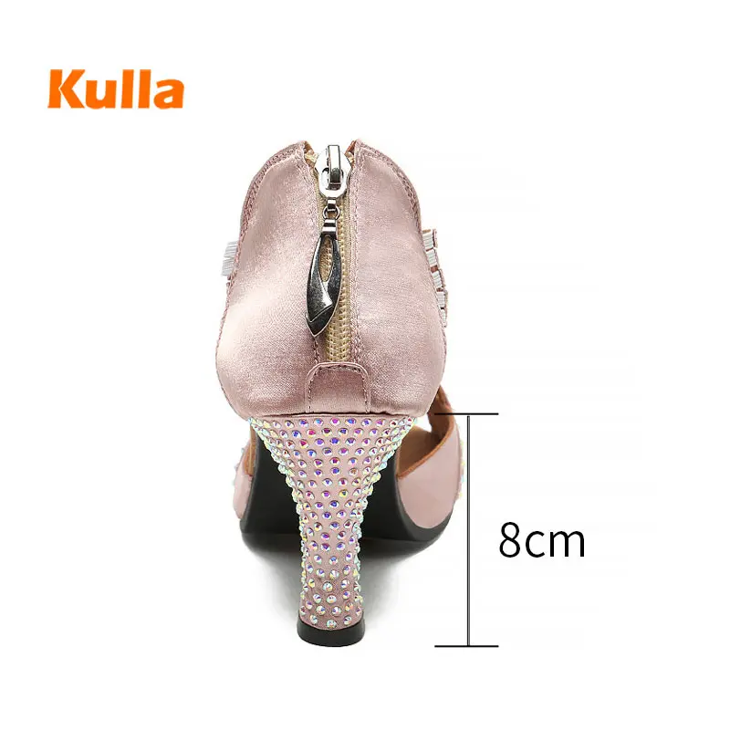 Women Latin Dance Shoes Salsa Tango Ballroom Dancing Shoes Fish Pink 8cm Soft Sole Practice Black Woman's Girl's Heels Sandals