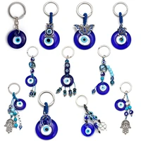 turkish lucky blue evil eye glass keychain owl tortoise butterfly hamsa pendant charms bag car key chain ring for women men gift