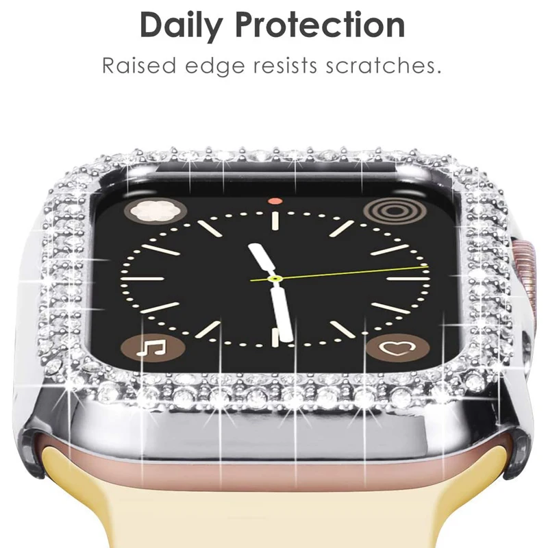 Чехол со стразами и стекло для Apple Watch SE Series 7 6 4 3 5 2 блестящий чехол Iwatch 41 45 мм 38 42 40 44