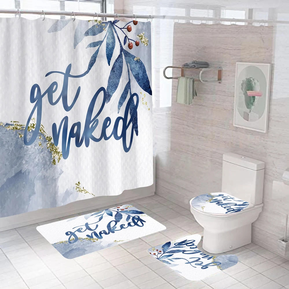 

One Set Funny Words Shower Curtain Set with Non-Slip Rugs Toilet Lid Covers Bath Mats Bathroom Shower Curtain Rugs Accessories