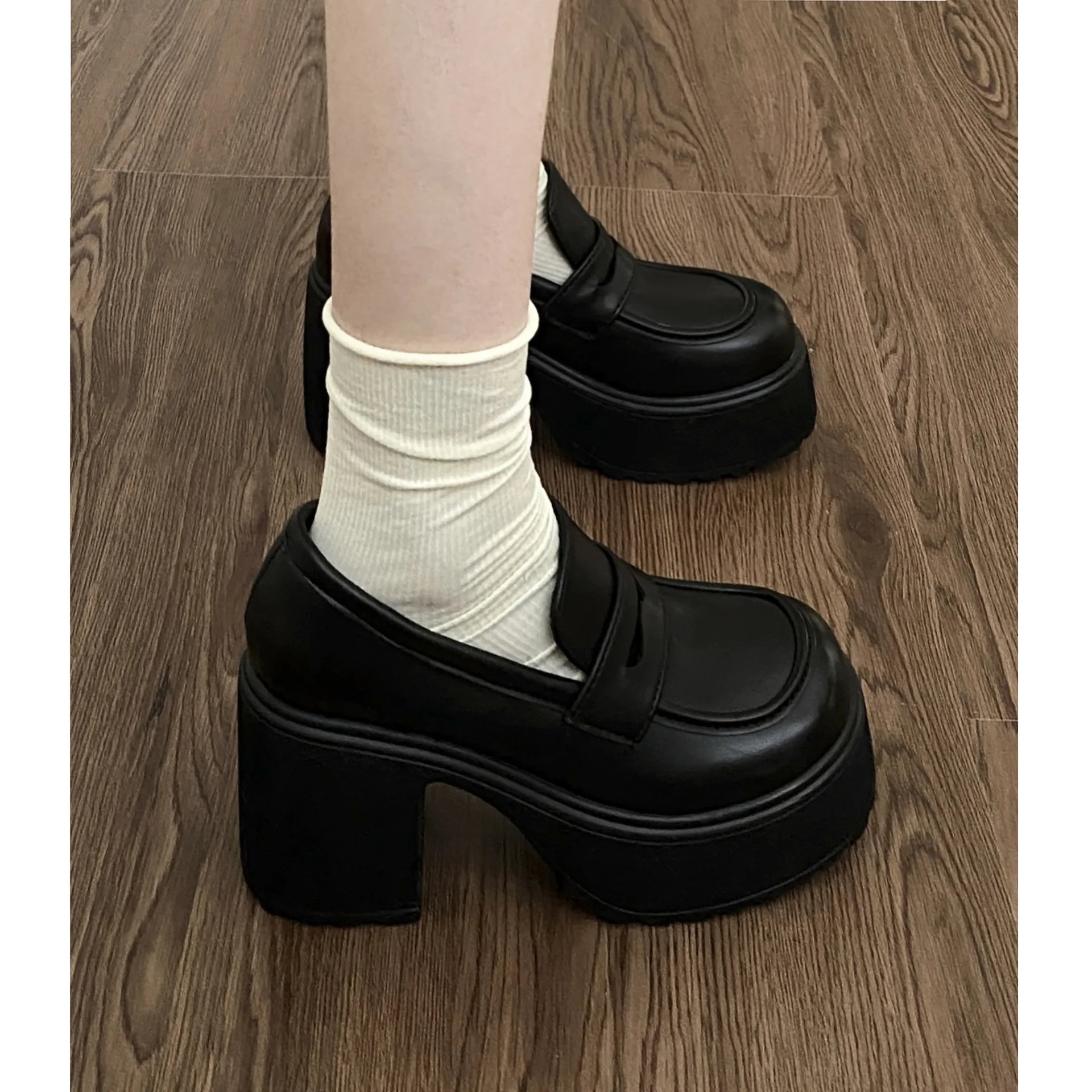 

Туфли-лодочки женские на платформе, без застежки, высокий массивный каблук, удобная классическая обувь для школы, весна 2023