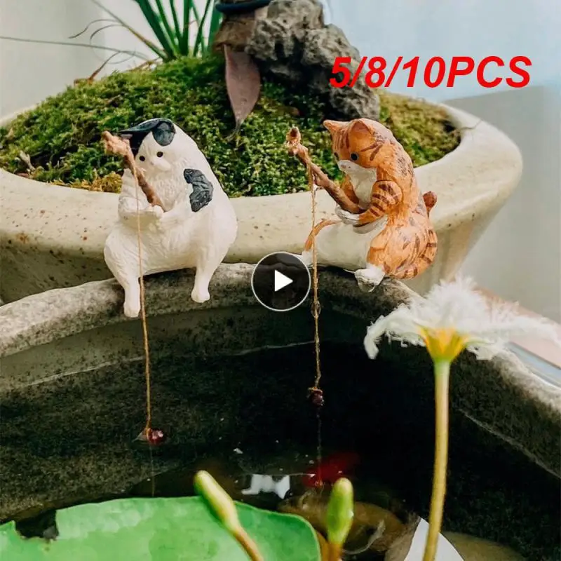 

5/8/10PCS Diy Aquarium Accessories Fish Tank Decoration Creative Landscape Decoration Good Weather Kitten Fishing Decoration