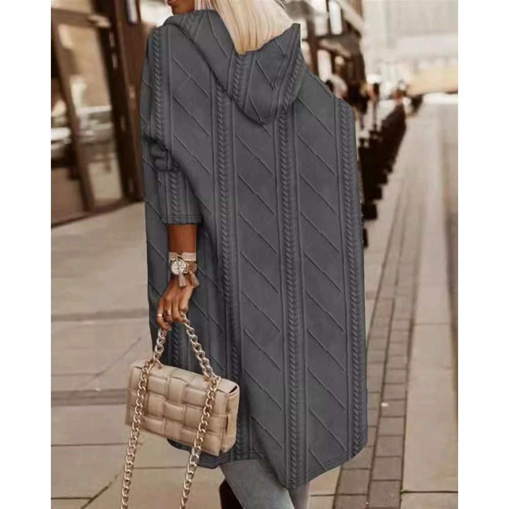 Женский тренчкот с длинным рукавом Элегантная куртка капюшоном и открытым