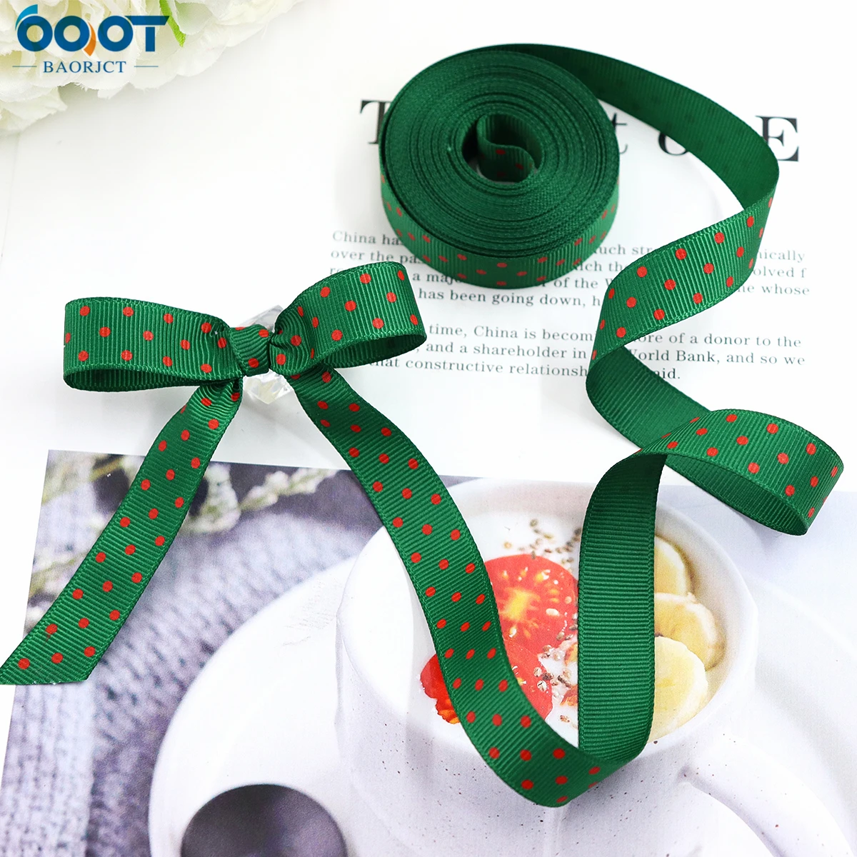 Лента в рубчик с круглым рисунком 16 мм 10 ярдов