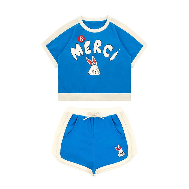 

Детский комплект из футболки и шортов, летний брендовый Топ для мальчиков и девочек, хлопковая футболка для девочек с мультяшным рисунком, ф...