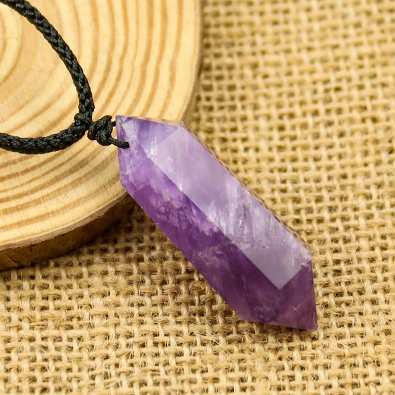 

Natural Crystal Stone Amethyst Necklace Quartz Double Point Crystal Pendant Yoga Healing Energy Necklace Jewelry Gift for Women