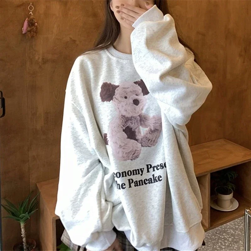 

american cartoon Bear Y2K graphic hoodies Sweatshirt harajuku women kawaii clothes loose casual all-match autumn winter clothes