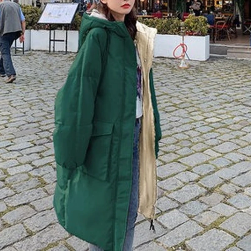

Women Quality Thick Warm Cotton Jackets Casual Parkas Overcoat Female Solid Color Casual Down Jacket Winter Loose Long Coats Ins