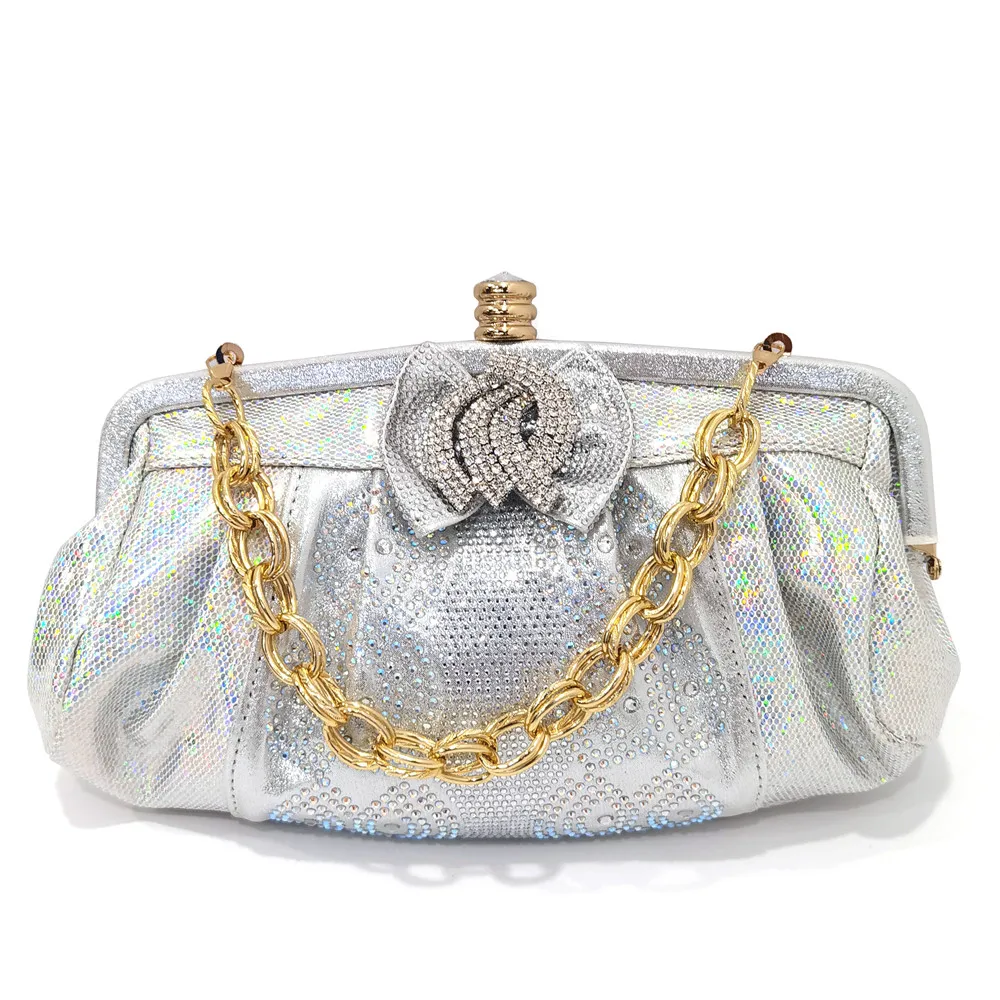 Venus Chan 2022 New Fashionable Silver Color Nigerian Women Party Shoes With Bags Set for African Ladies Wedding Party