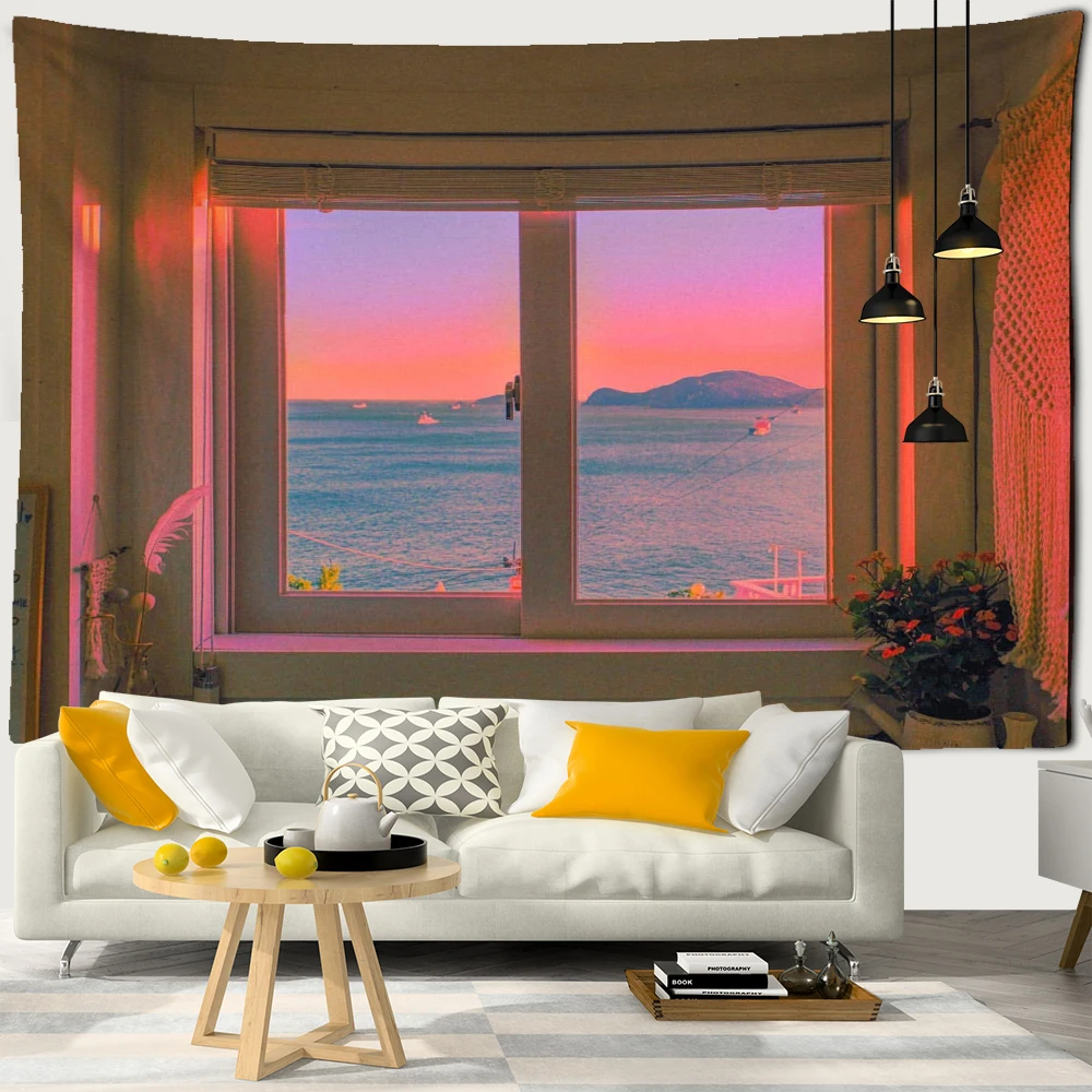 

Japanese Healing Wind Window Tapestry Wall Hanging Background Fabric Bohemian Bedroom Room Living Room Decor