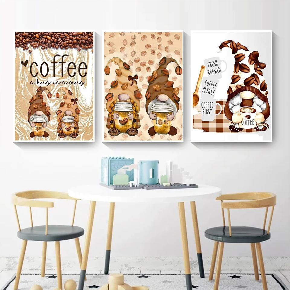 

5D Diy Diamond Painting Coffee Gnome Full Rhinestones Embroidery Mosaic Art Cross Stitch Kits Home Decor New Arrivals 2023