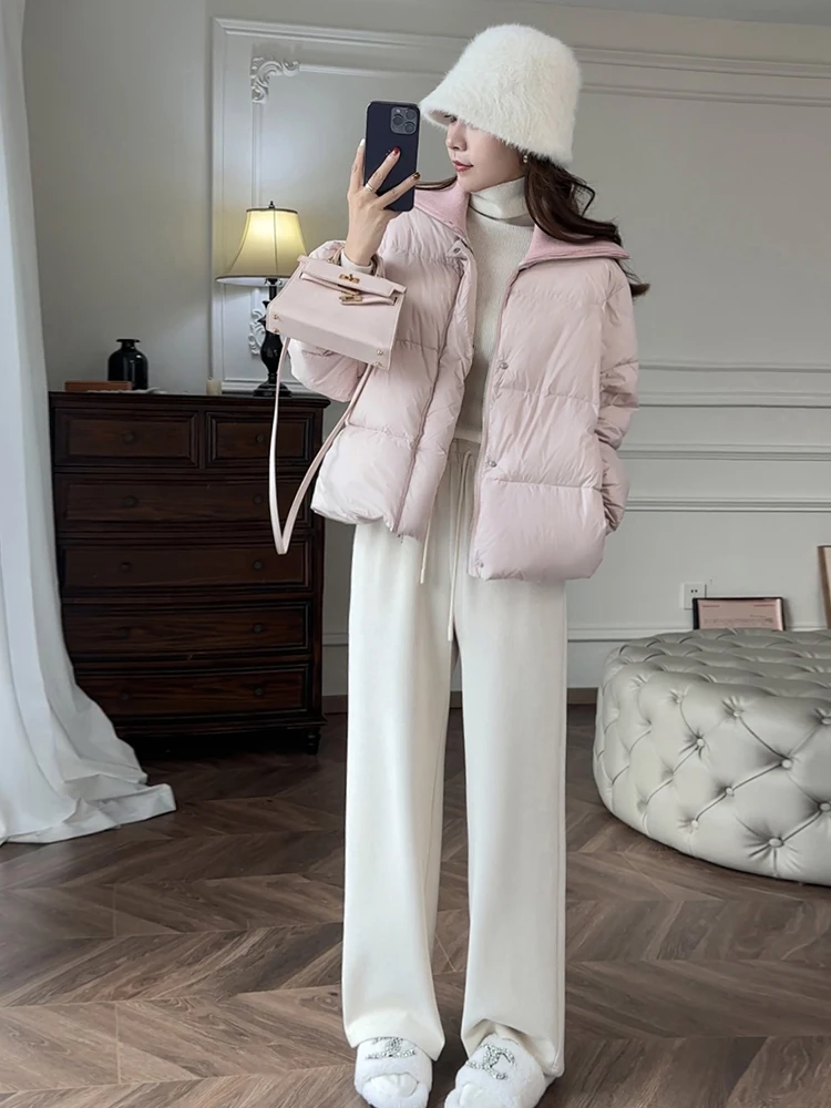 Zhang Astringent новинка зимы светло-розовый изящный легкий свободный вязаный короткий