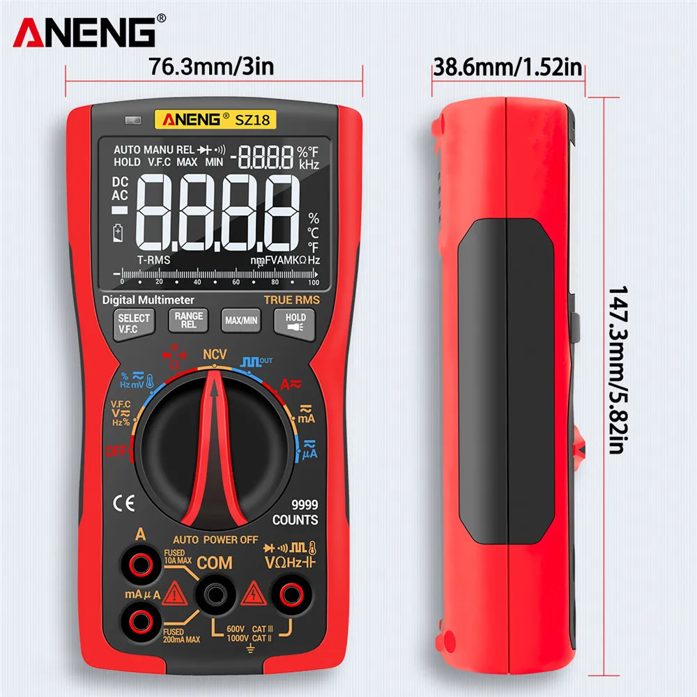 Цифровой мультиметр ANENG SZ18 профессиональный Аналоговый тестер True RMS 9999 дюйма |