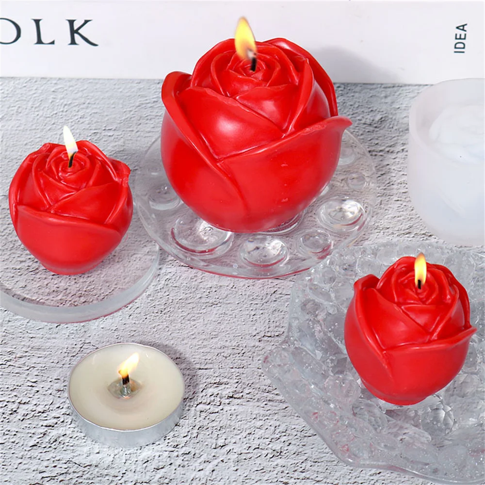 

3D Rose Flower Silicone Candle Mold DIY Aromatherapy Candle Plaster Handmade Soap Making Tool Whisky Ice Cube Baking Mold