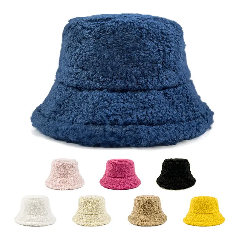 

Unisex Solid Bucket Hat Women Men Panama Fisherman Hat Autumn Winter Fashion Lamb Wool Outdoor Warm Hats Cap for Female Girls