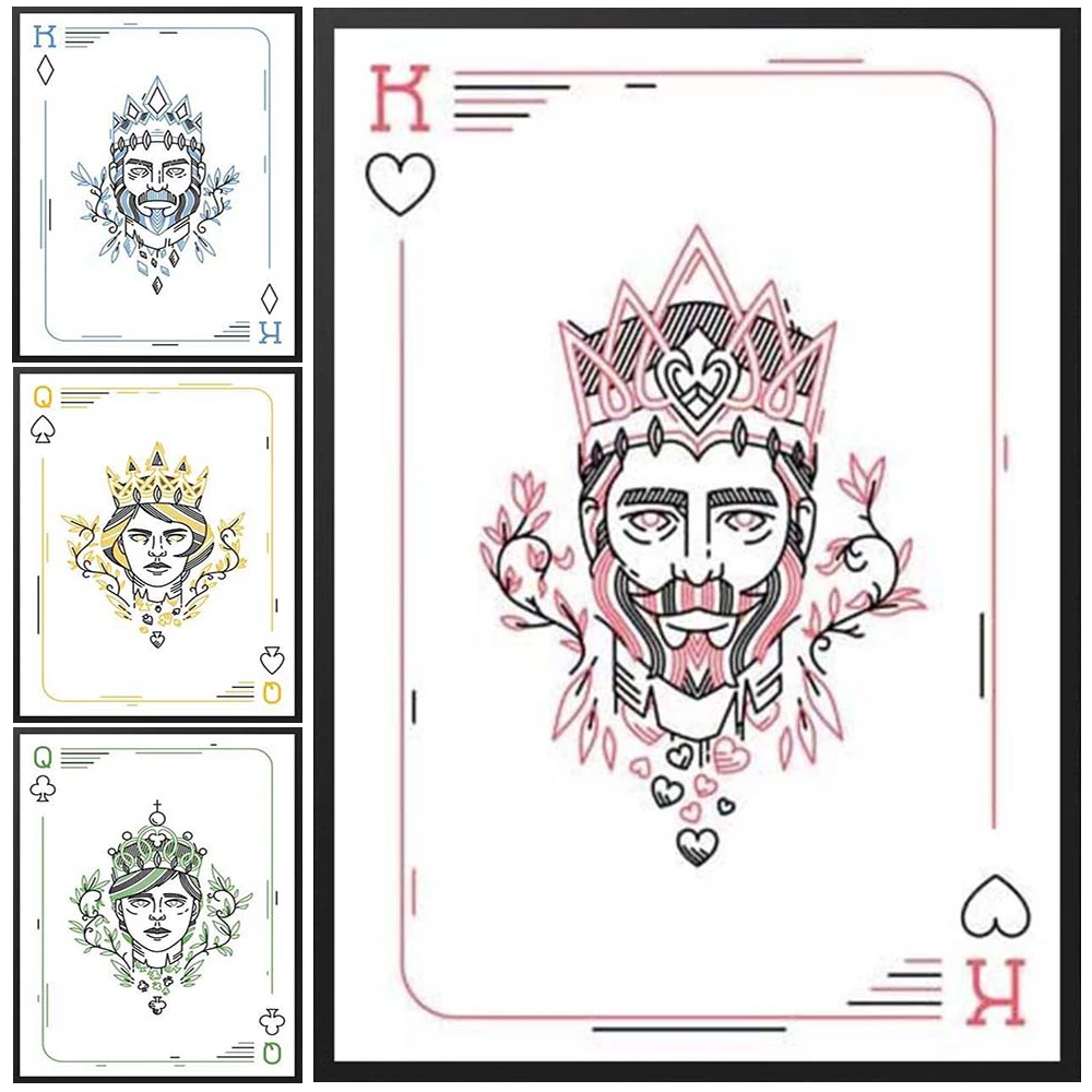 

Queen of Clubs Spades King of Hearts Diamonds Wall Pictures For Living Room Nordic Wall Art Canvas Painting Home Decor Unframed