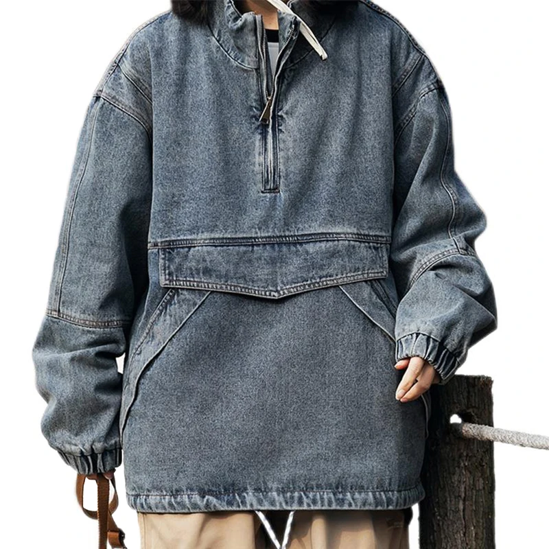 Куртка мужская джинсовая на молнии стирка пуловер свободного кроя с