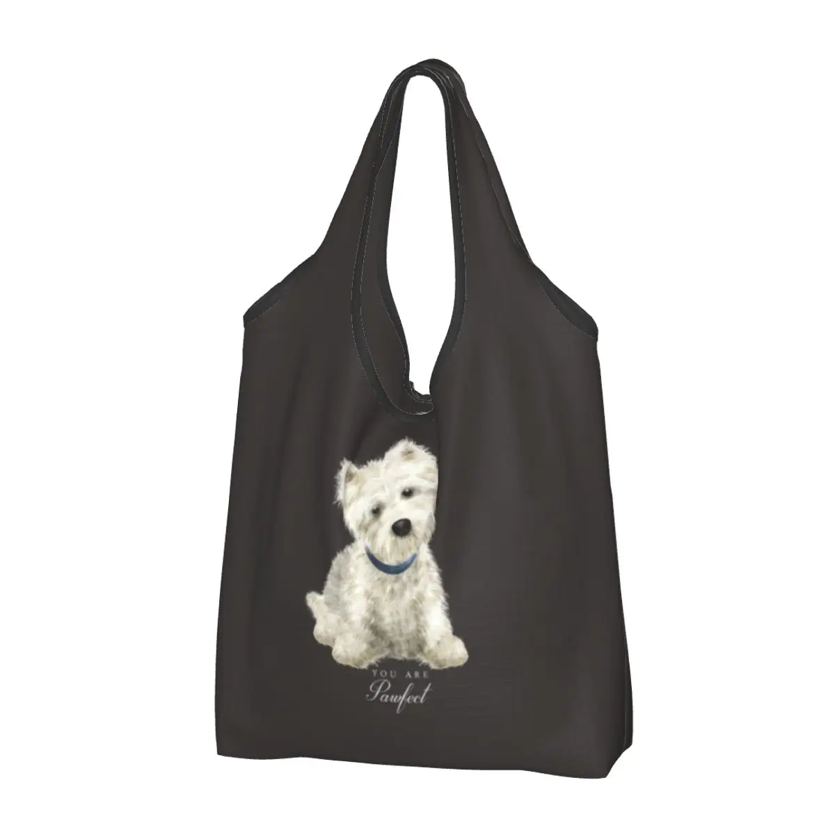 

Cute West Highland White Terrier Dog Grocery Shopping Bag Fashion Shopper Shoulder Tote Bags Portable Westie Puppy Handbag