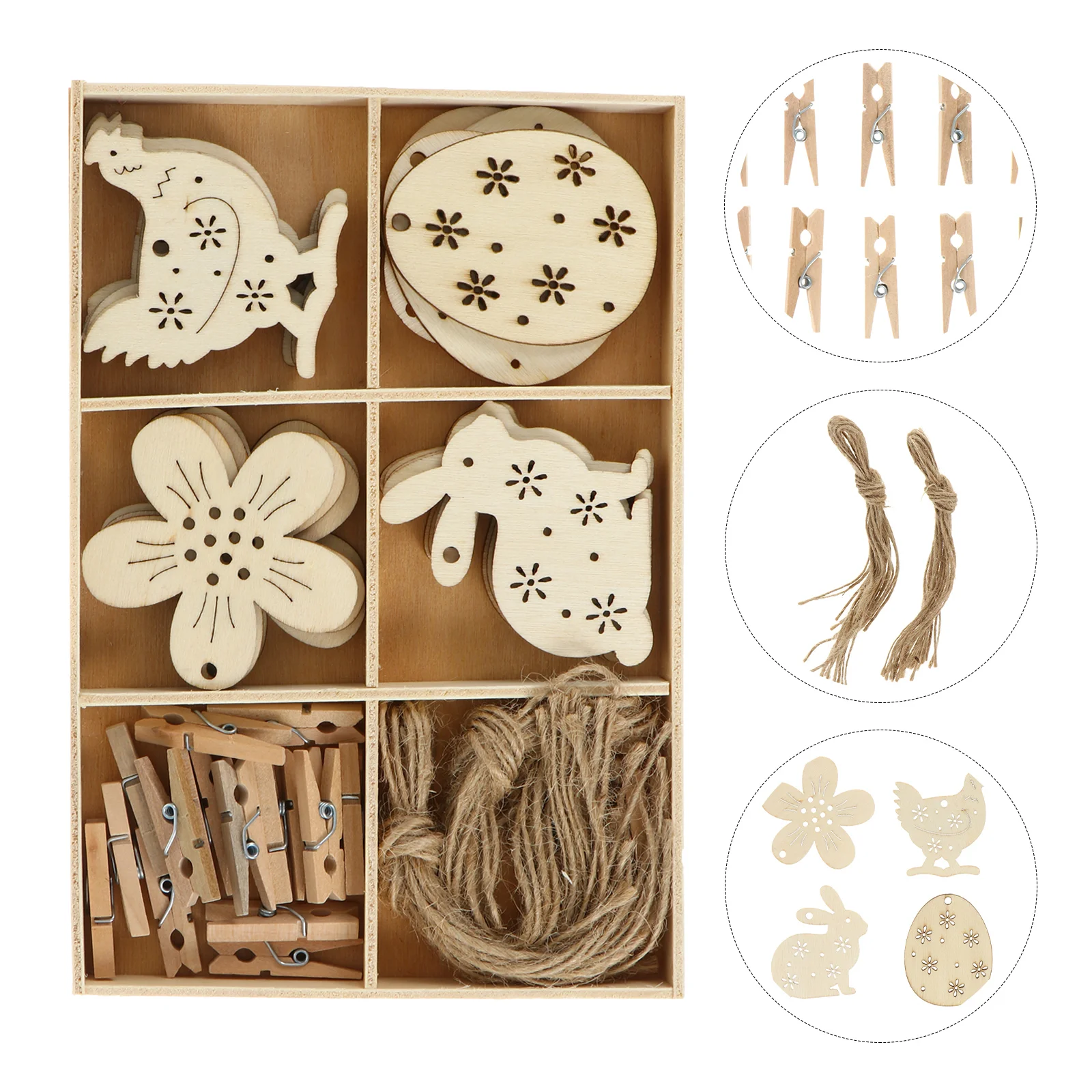 

1 Set Easter Accessories Hanging Wooden Hollow-out Ornaments Party Props