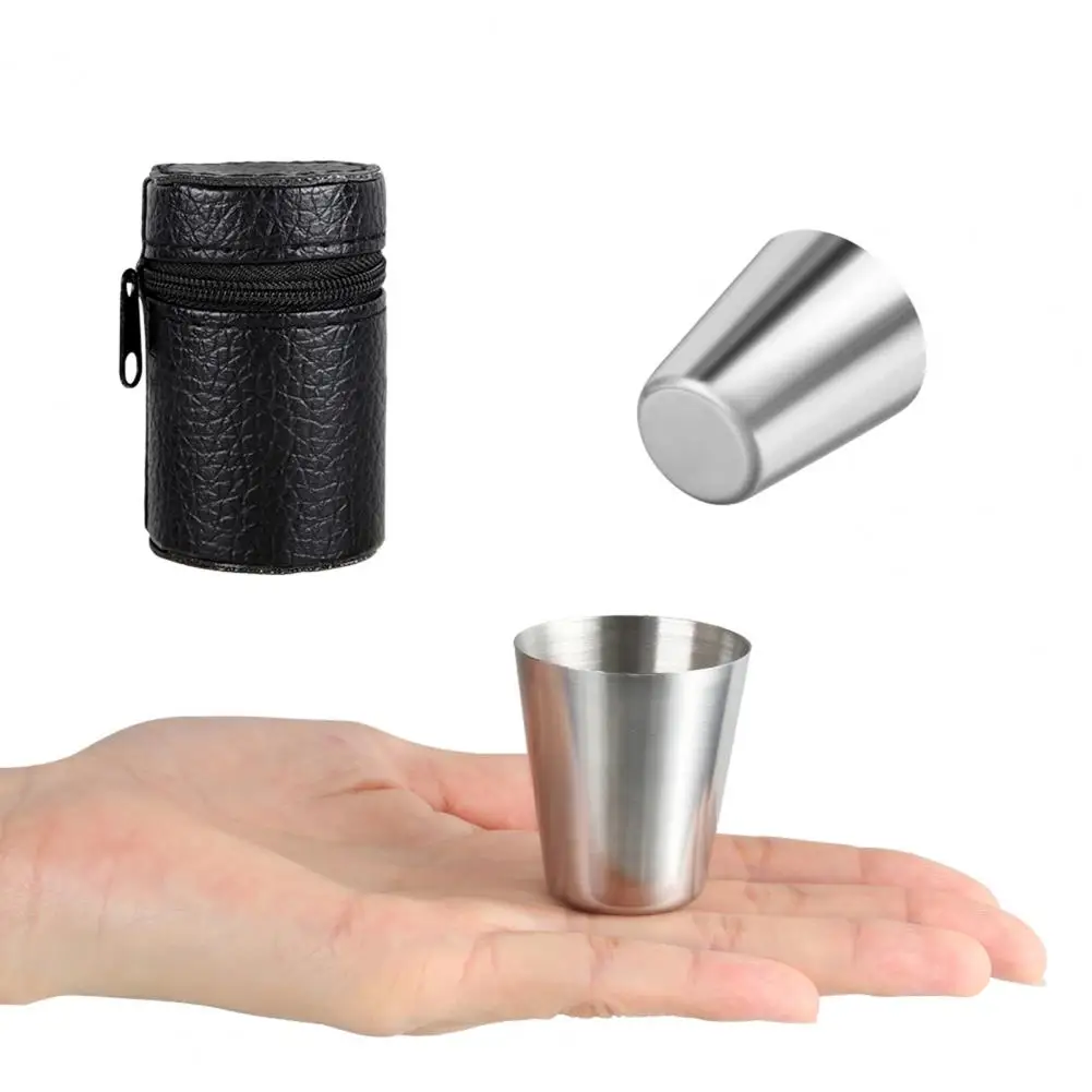 

4Pcs Coffee Cup Useful Stainless Steel with Faux Leather Cover High Hardness Camping Cup for Outdoor Tea Mug Coffee Cup
