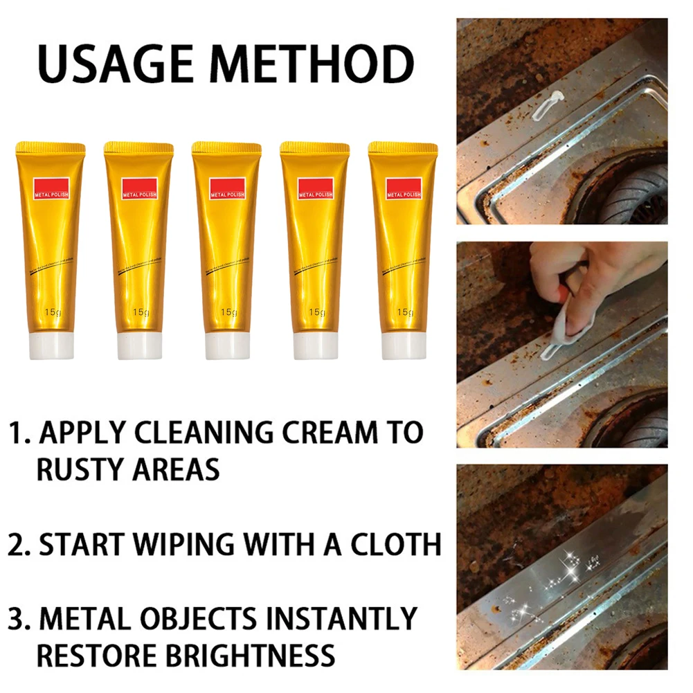 5pcs 15g Metal Abrasive Polish Cleaning Cream Polishing Paste Rust Remover For Iron Chrome Brass Copper Nickel Stainless Steel