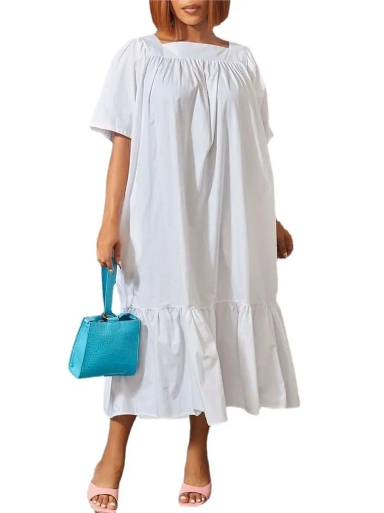 

Длинное платье в африканском стиле, женское платье до щиколотки с коротким рукавом, одежда в африканском стиле, летнее Новое однотонное пла...