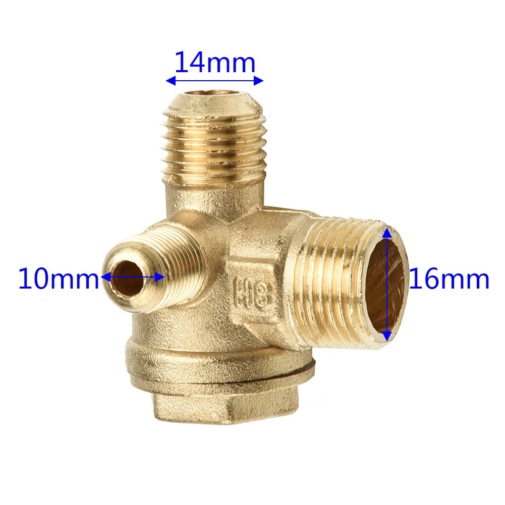 

1pc New 3 Port Check Valve Brass Male Thread Check Valve Connector Tool For Air Compressor 10*14*16mm