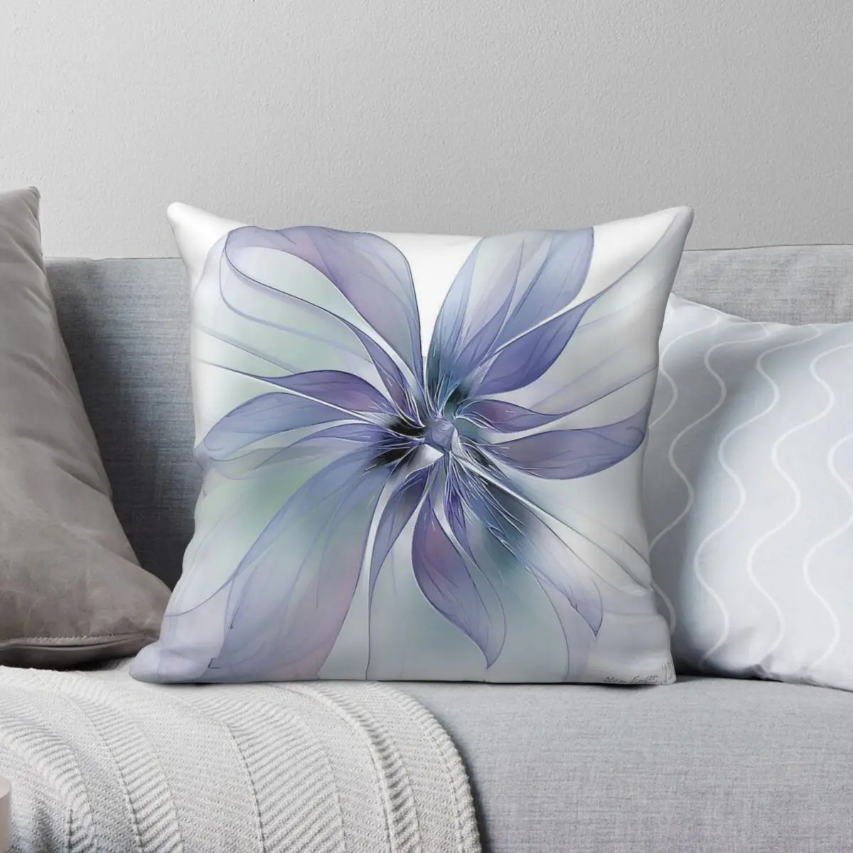 Квадратная наволочка с голубым цветком Periwinkle Полиэстеровая льняная бархатная