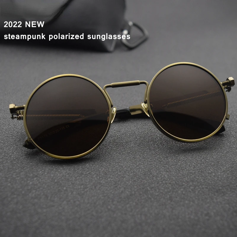 

Солнцезащитные очки в стиле панк для мужчин и женщин, модные солнечные аксессуары в круглой металлической оправе, с весенними дужками в стиле стимпанк, для вождения, UV400