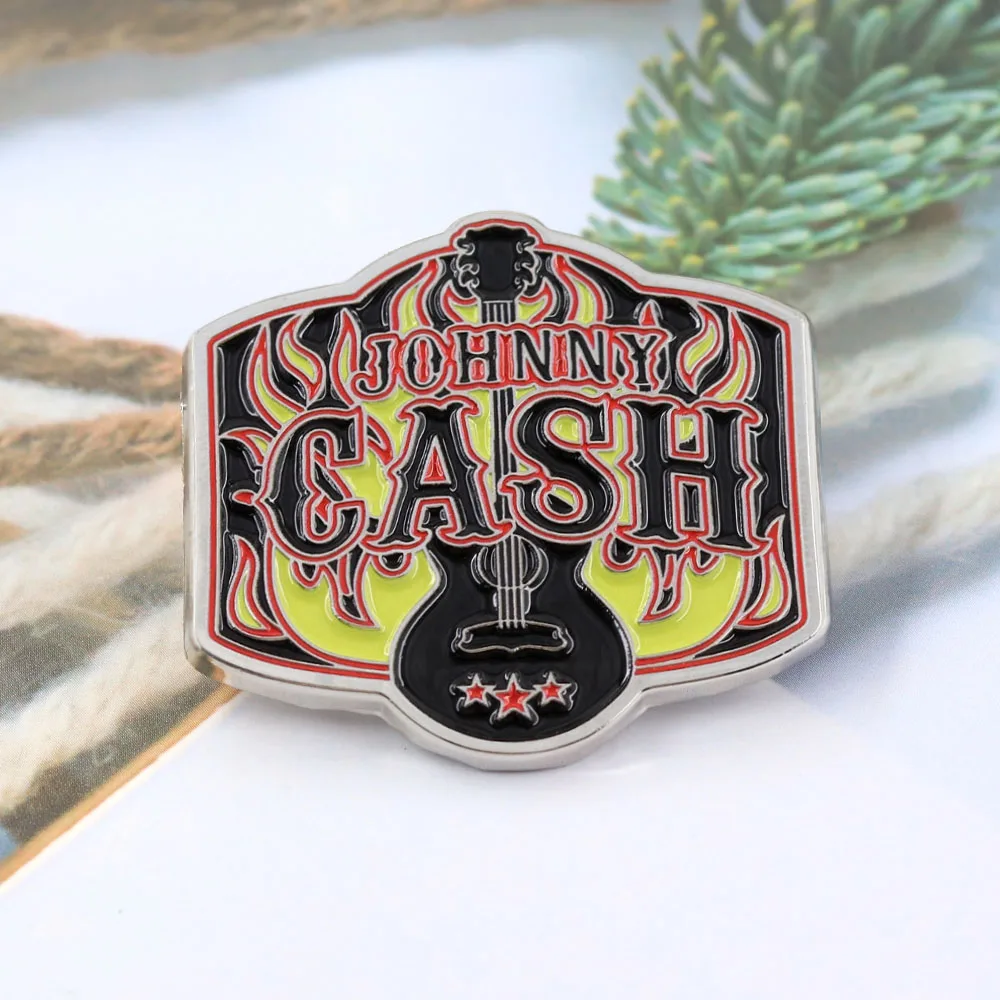 Фото Эмалевые значки Johnny Cash Rock Band: ретро-гитара, брошь «Кольцо огня», металлический значок с изображением альбома в стиле кантри, значок для рюкзака/на лацкан, подарок для фанатов №2