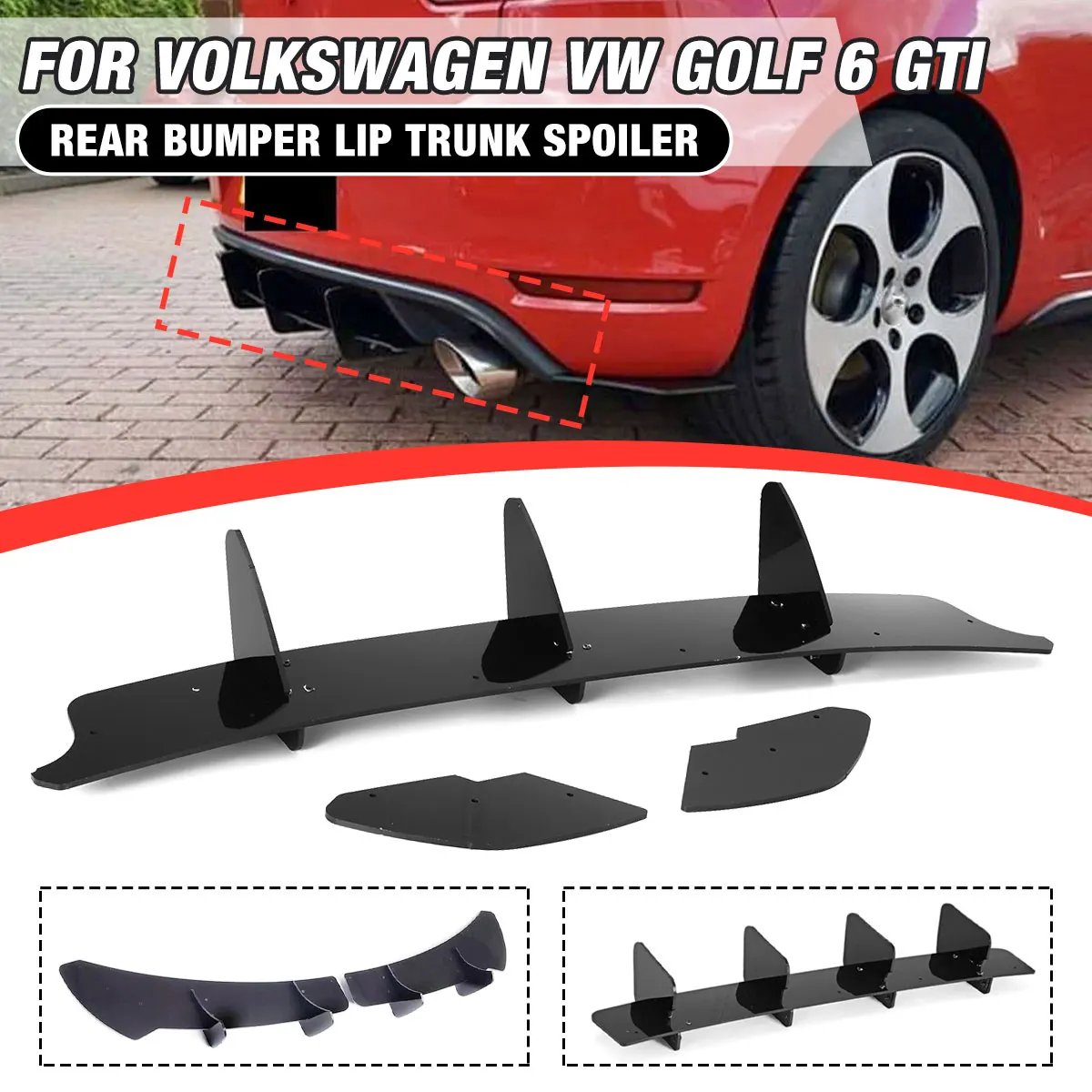 

Car Black Rear Bumper Diffuser Lip Splitters for VW Golf 6 VI MK6 GTI R20 Car Rear Diffuser Lip Spoiler Splitters