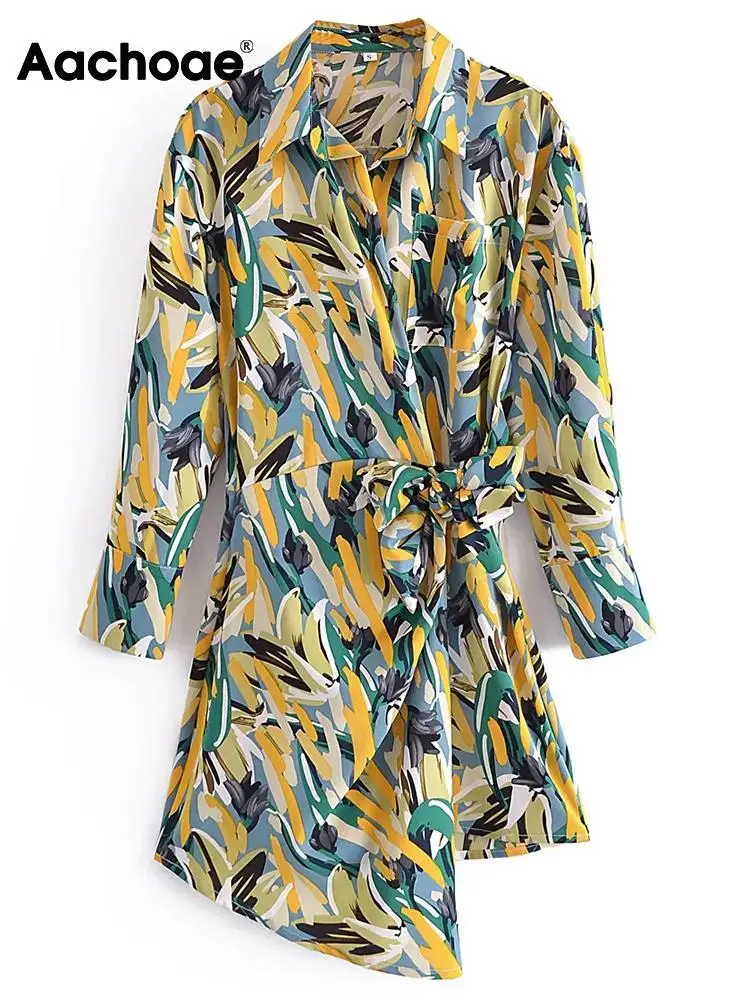 

Платье-мини с отложным воротником и длинным рукавом, с поясом