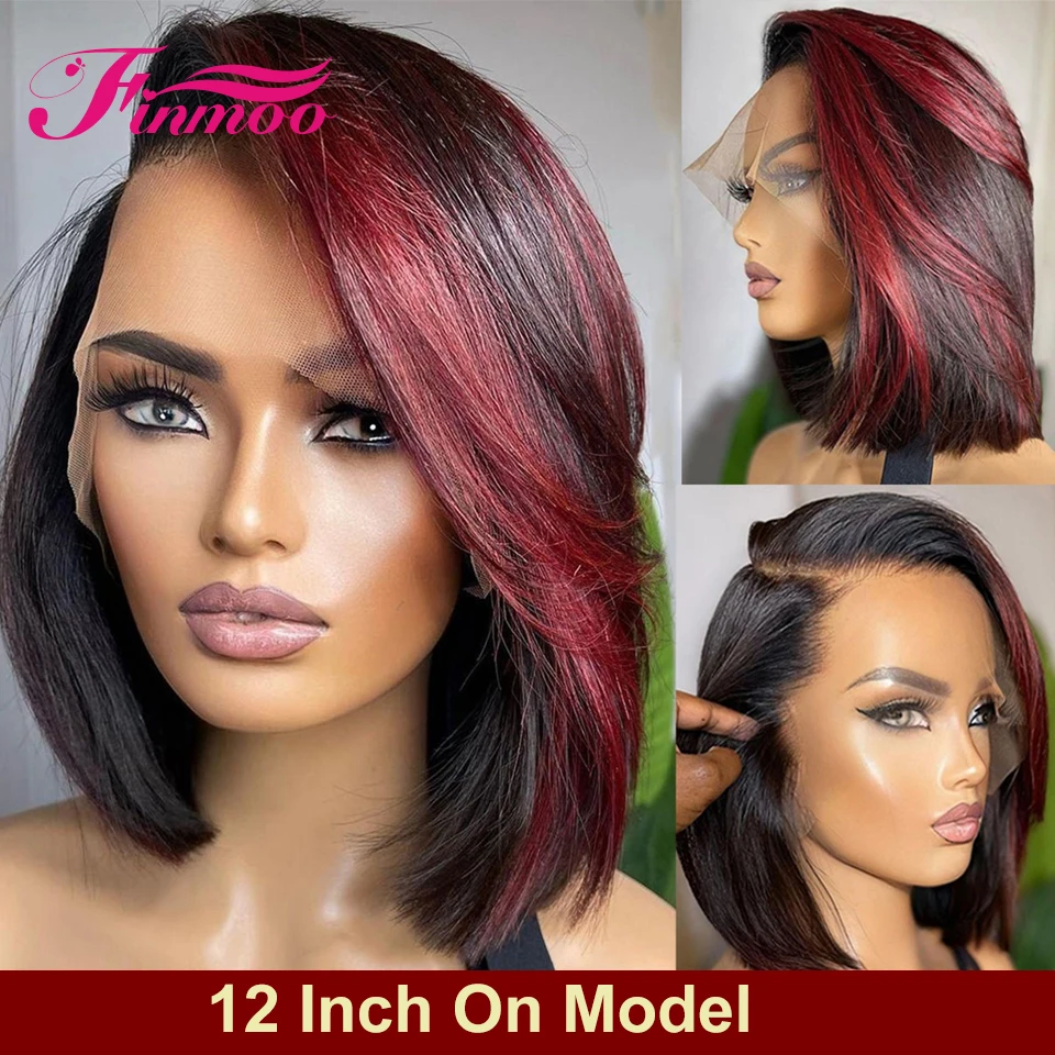 

1b Burgundy Short Pixie Cut Highlight Wig Human Hair 99j Lace Front Wig Short Bob Wigs Brazilian Colored Hair Pre Plucked 150%
