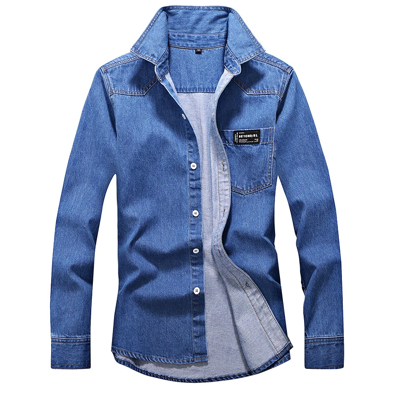

Classic brand denim shirt men spring autumn pure cotton soft long-sleeved light blue casual single-breasted denim shirt Men's