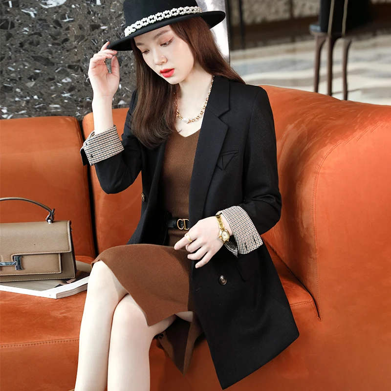 Spot wholesale black hooded suit coat (female) autumn 2022 new small Korean loose casual double breasted suit trendy top