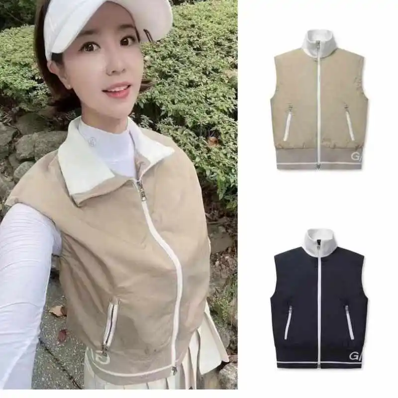 Korean Original Single Clothes Golf Clothes Women's 2022 Autumn New Sleeveless Top Fashion Stand Collar Vest Coat