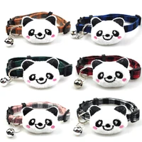 1pcs adjustable panda doll pet collar safety buckle plaid dog collar with bell for puppy kawaii dog collar accesorios para gatos